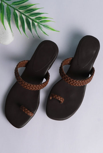 Coffee Brown Knotted Vegan Leather Sandals – Stylish & Comfortable